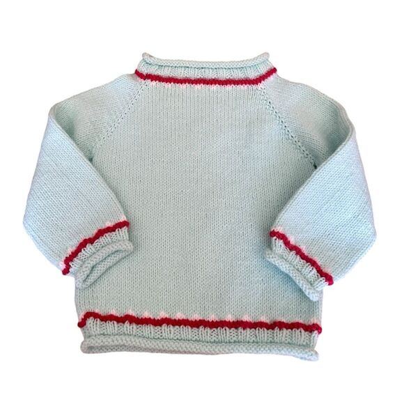 Handmade Knit Christmas Winter Sweater Snowflakes and Snowmen Charms Light Blue - Picture 2 of 10